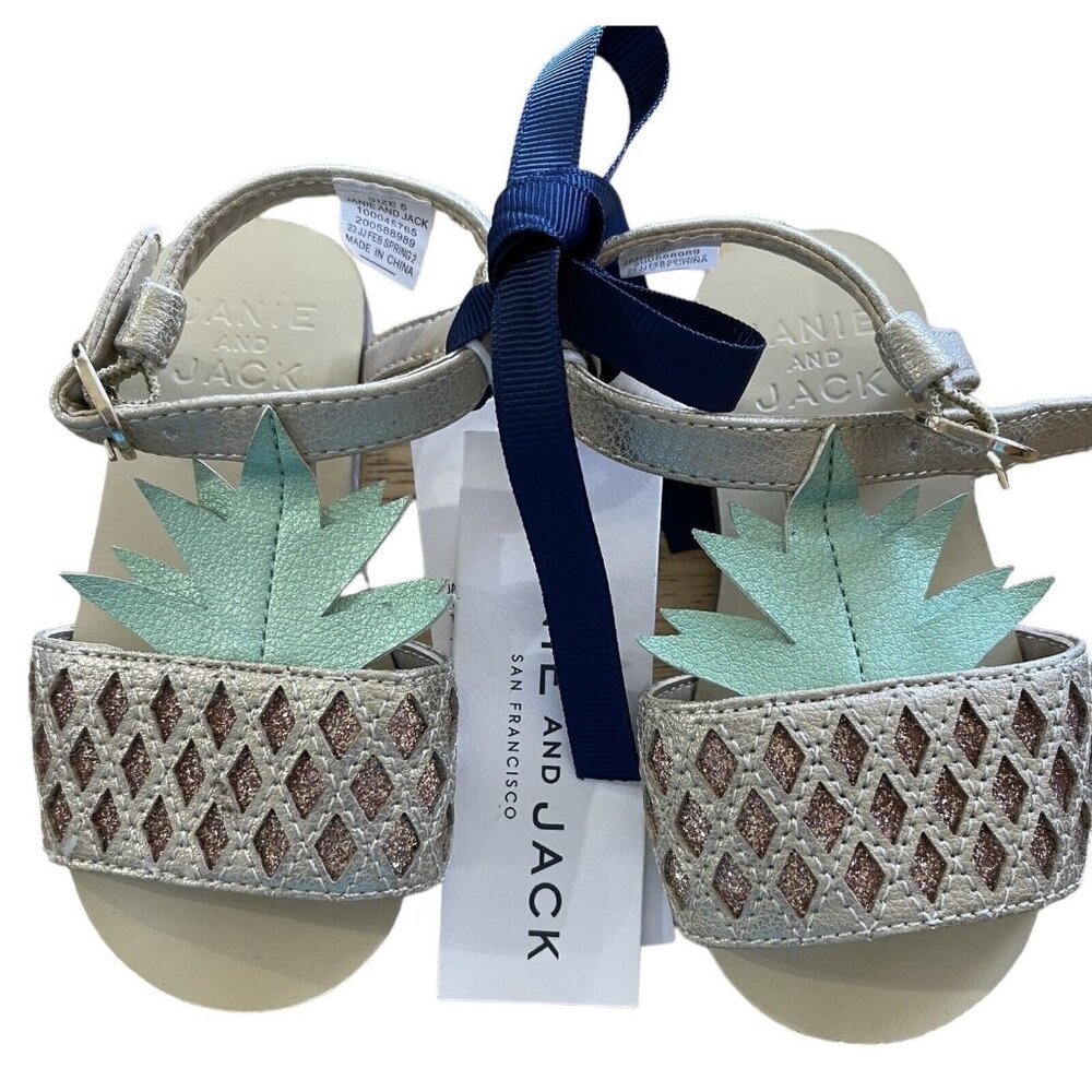 Janie And Jack Sandals Girls Size 5 Pineapple Gold Green $59‎